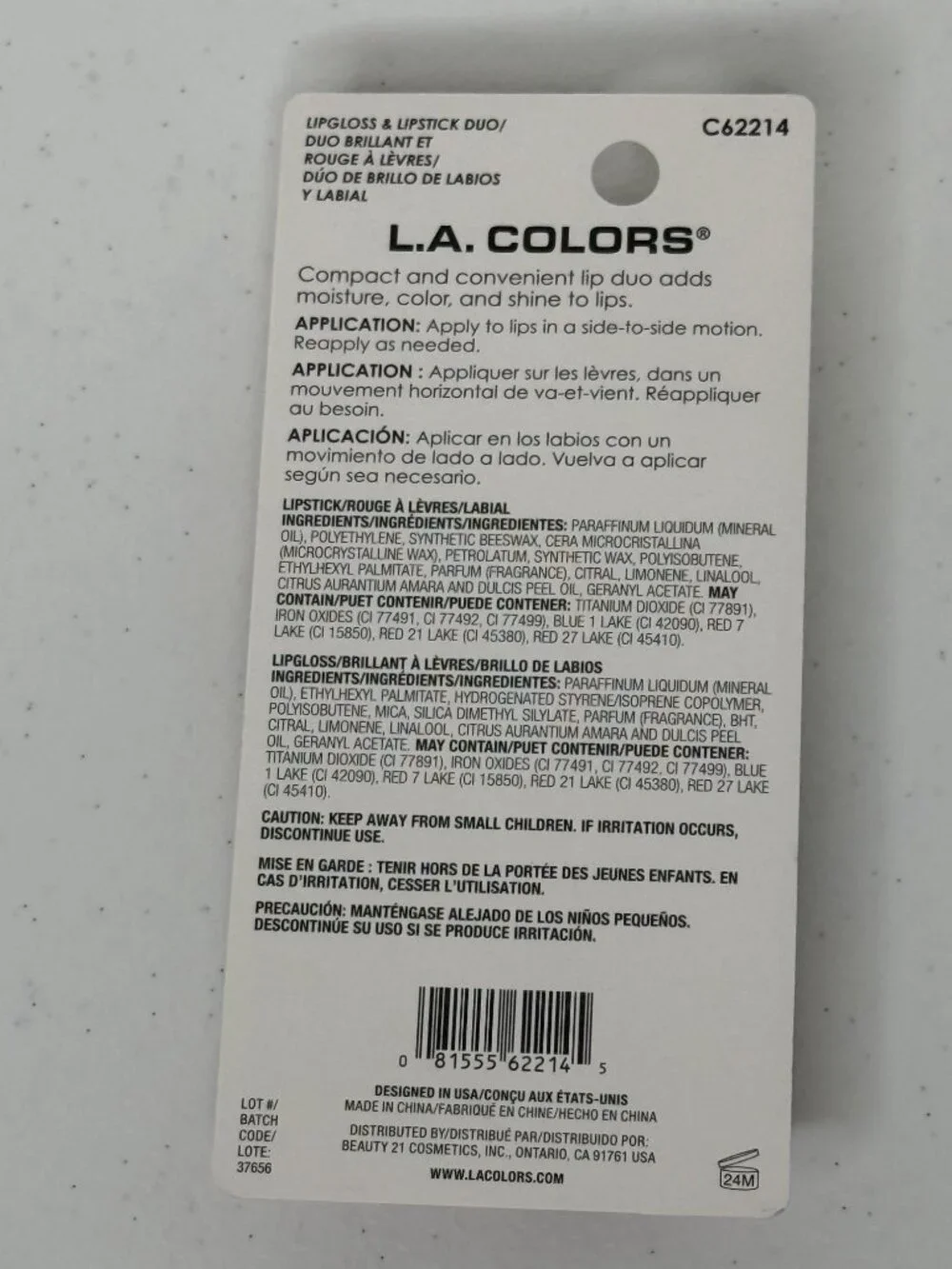 LA Colors Lip Duo Flushed C62214 Lipstick & Lip Gloss New